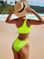 New Women's New Solid Color One Shoulder Pleated Fabric Sexy Bikini High Waist Split Swimsuit