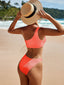 New Women's New Solid Color One Shoulder Pleated Fabric Sexy Bikini High Waist Split Swimsuit