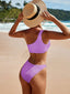 New Women's New Solid Color One Shoulder Pleated Fabric Sexy Bikini High Waist Split Swimsuit